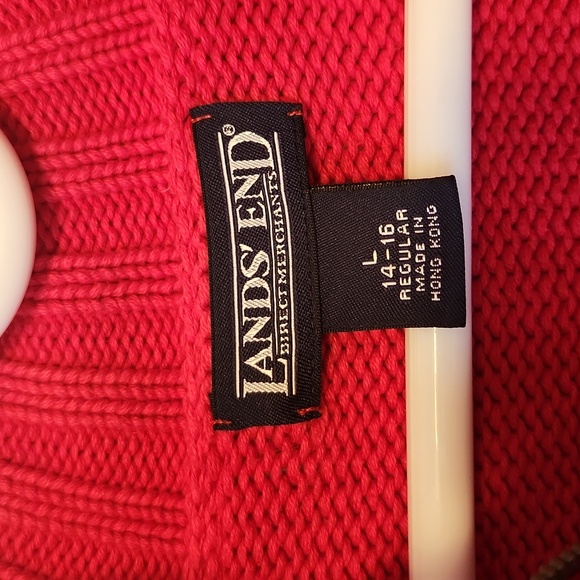 Lands' End Red Cotton Zippered Cardigan Sweater - Picture 2 of 7
